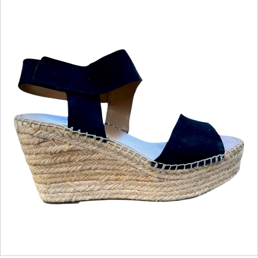 Franco Sarto Tulsa Black Espadrille Wedge Sandals Women's Size 8.5 M 4" Heel